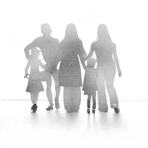 Family Silhouette With Little Girl And Older Brother And Mom And Dad