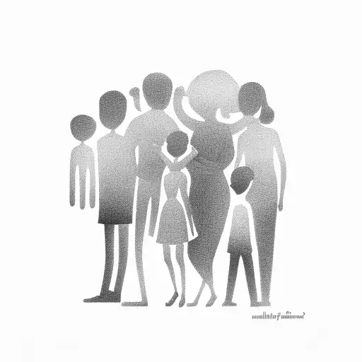 4 People Family Silhouette With Little Girl And Older Brother And Mom And Dad