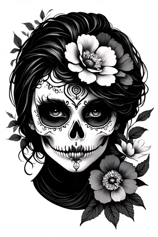 A Short Hair Muerta With Flowers In Realistic Style