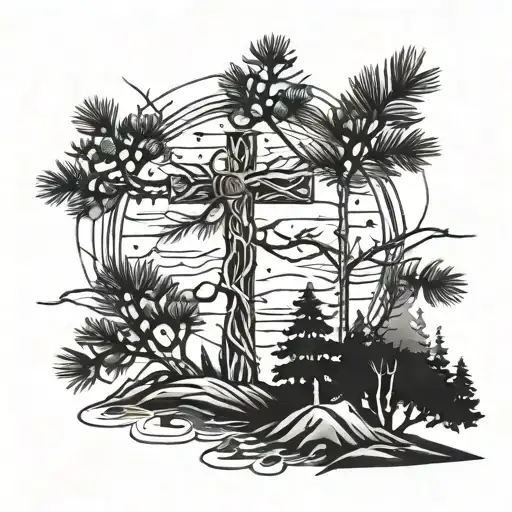Cross And A Pine Tree