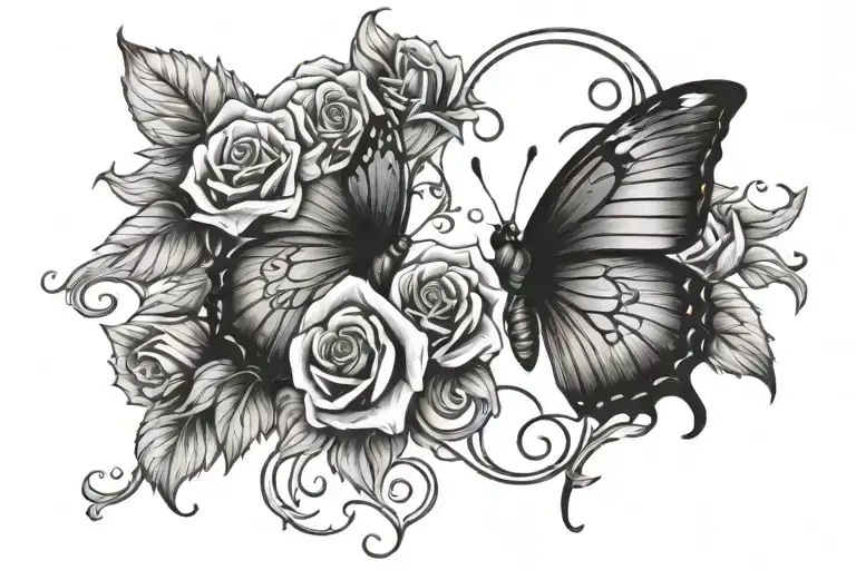 Gemini Symbol With Roses And Butterflies
