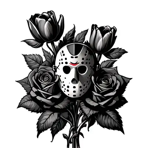 Jason Voorhees With Black Roses And Tulips