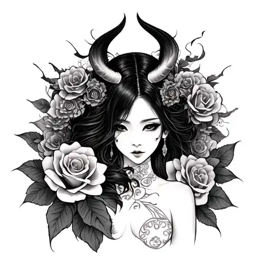 Female Japaneese Demon With Roses