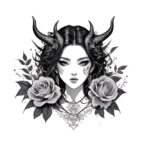 Caucasion Female Japaneese Demon With Roses