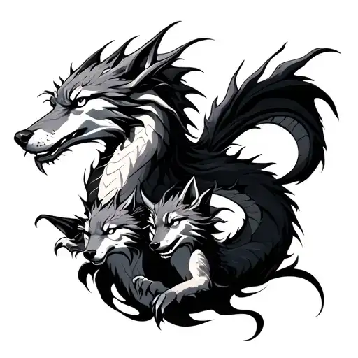 Dragon With Wolves Representing Family