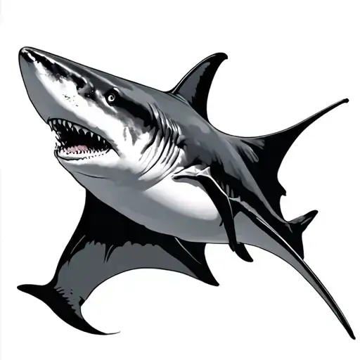 Hammerhead Shark And Manta Ray Swimming Alongside