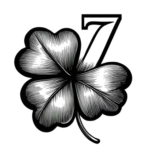 Same Size 4 Leaf Clover And Number 7 Minimalist Fine Line