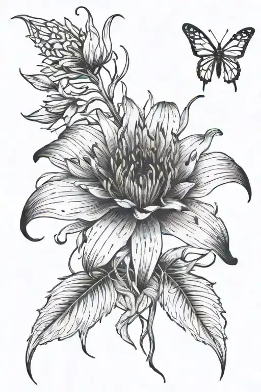 Spider Lily And A Sunflower