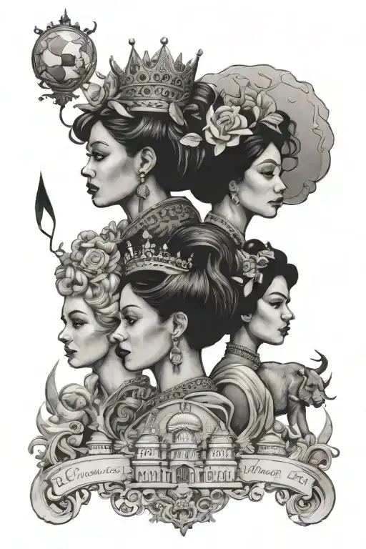 A Queen And Her Daughters Exploring Different Countries In A Whimsical And Dreamy Design