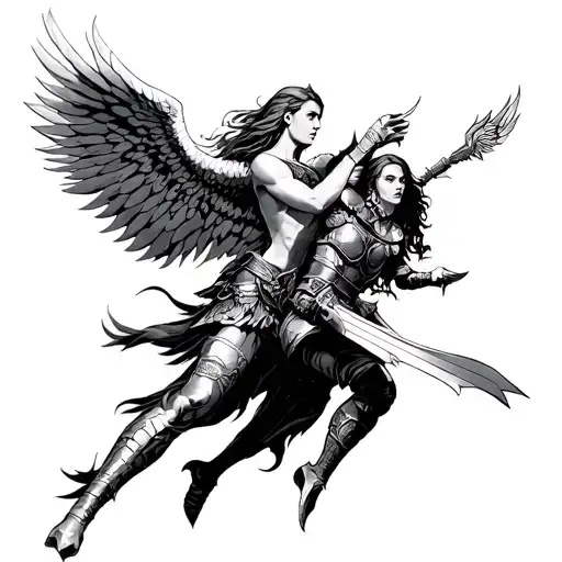 A Valkyrie Carrying A Warrior Towards The Doors Of The Vahallala