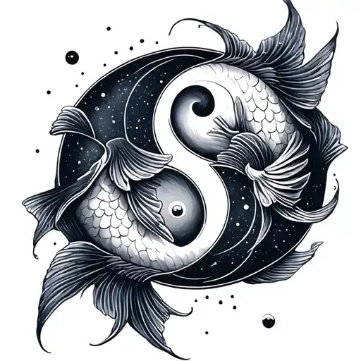 Pisces Fish Swimming Creating Round Yin Yang Symbol With Ith Constellation