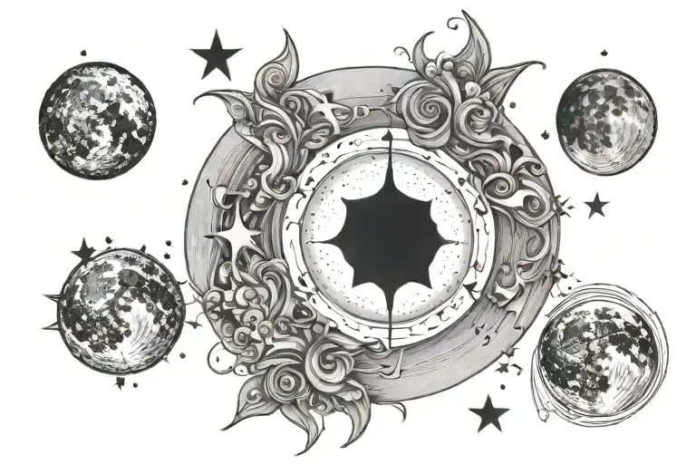Four Phases Of The Moon With A Small Star In The Centre Of Them Tattooed Down Spine