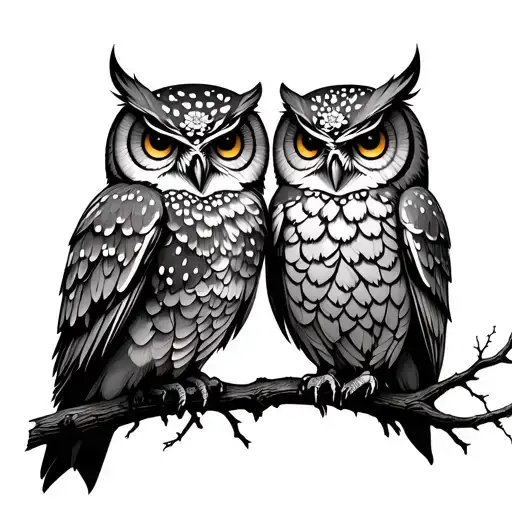 Floral Owls In Trees Chest Tattoo Design