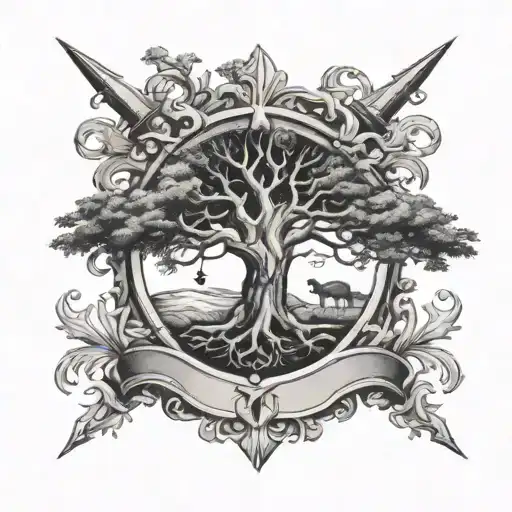 Family Crest 4W Compass Next Too Tree Growing Together