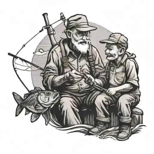 Grandpa And Grandson Fishing