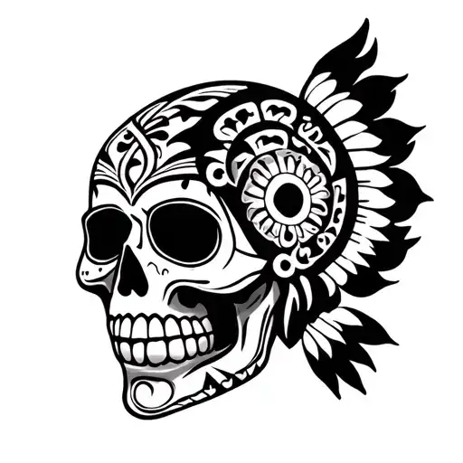 Half Sugar Skull And Taino Warrior