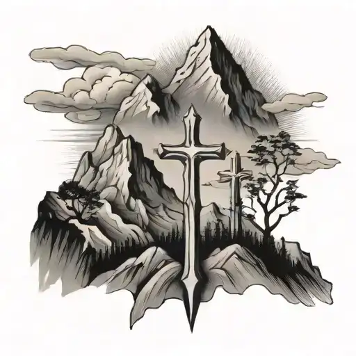 3 Cross On Mountain Range