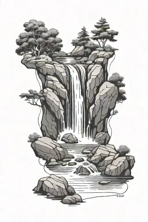 Little Minimal Black And White Waterfall