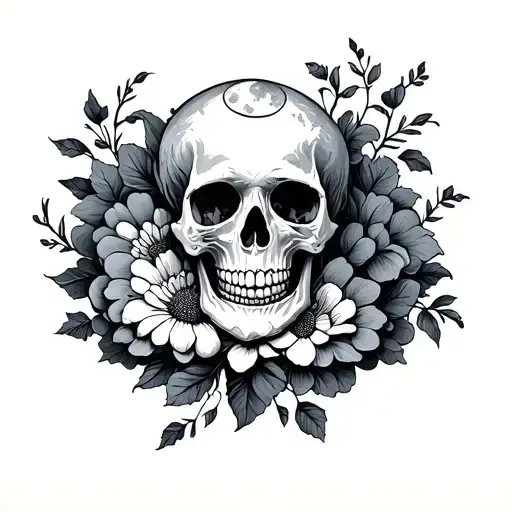 Skull Wood Flower Cloud Moon