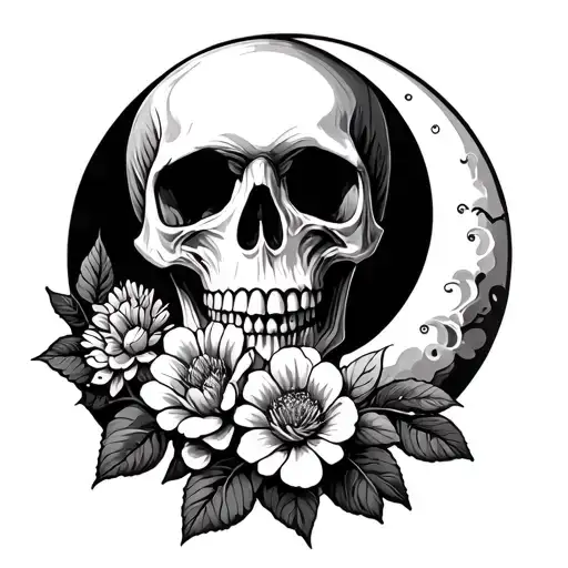 Skull Wood Flower Cloud Moon