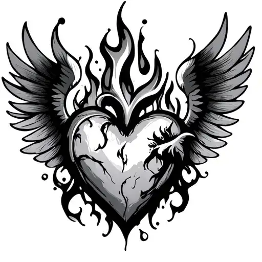 Heart With Wings And Fire Abstract