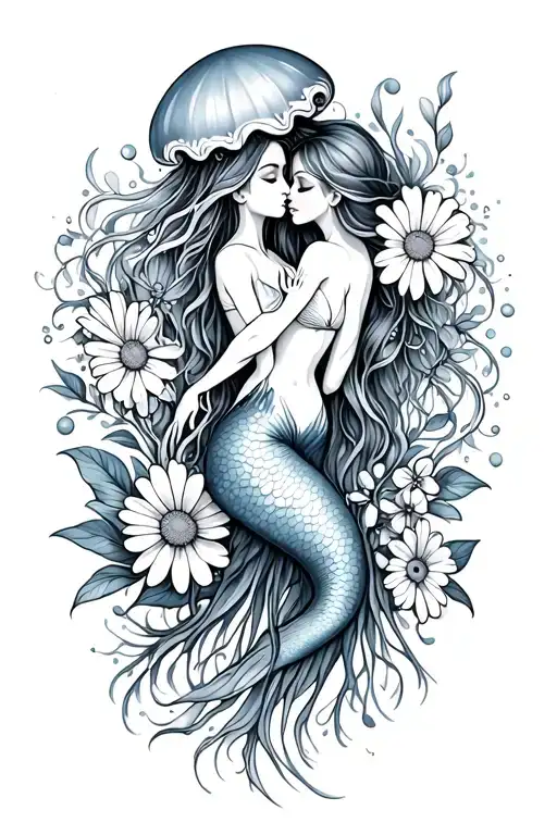 Mermaid Hug Jellyfish Add Flowers Daisy Flower