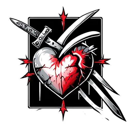 Broken Heart With A Knife Stabbing It