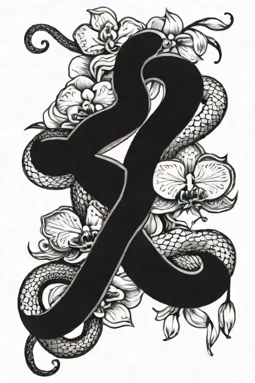 Snake With Mai Flowers And Orchids Intertwined