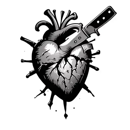 Broken Heart With A Knife Stabbing It