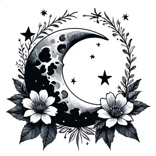 Moon Stars And Flowers