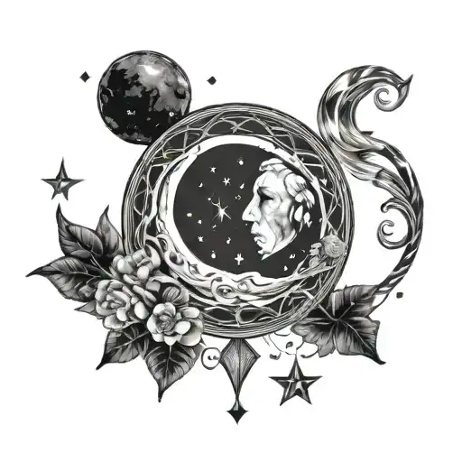 Wax Crescent Moon With Leo Constellation Intertwined