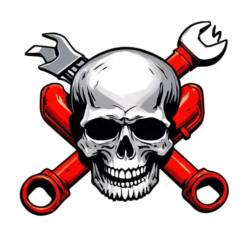 Skull And Crossed Red Pipe Wrenches