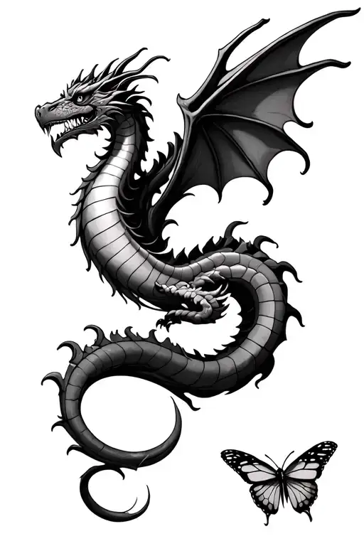 Dragon With Tree Wings Ending With Butterfly