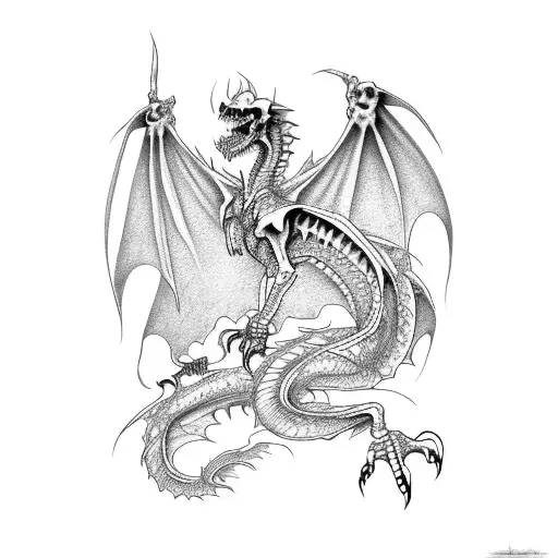 Skeleton Dragon Burning A Village