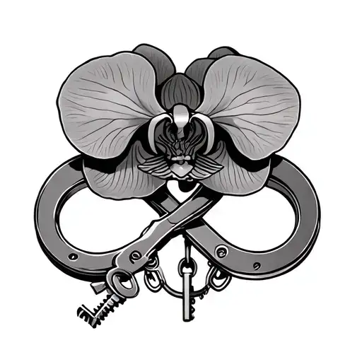 Orchid Tattoo With Infinity Sign Handcuffs Lock Magic Love Key Lock