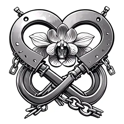 Orchid Tattoo With Infinity Sign Handcuffs Lock Magic Love Key Lock Chain