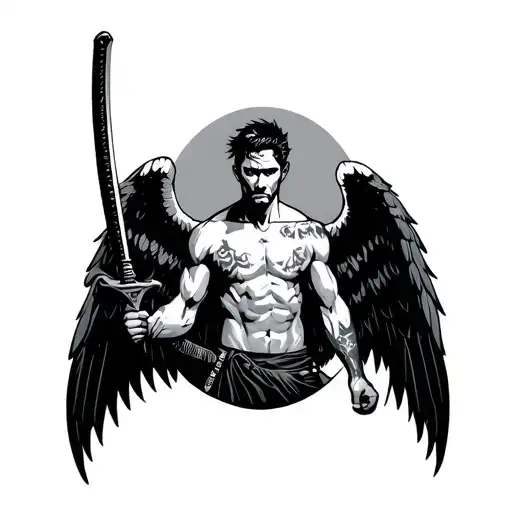 Man With Wings Holding Katana