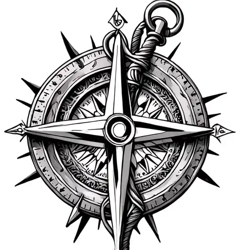 Catholic Cross Compass Anchor Connected Line
