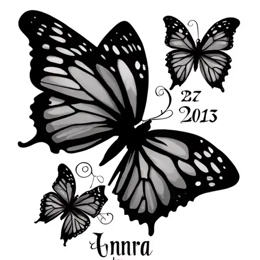 Thigh Tattoo Of Name And Anniversary Date With Butterflies