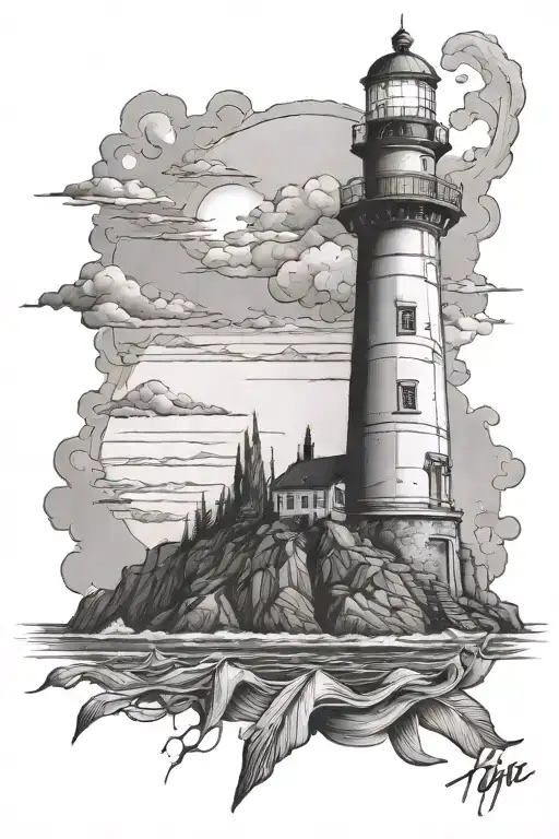 Lighthouse Standing Tall Amidst With Taje In Writing