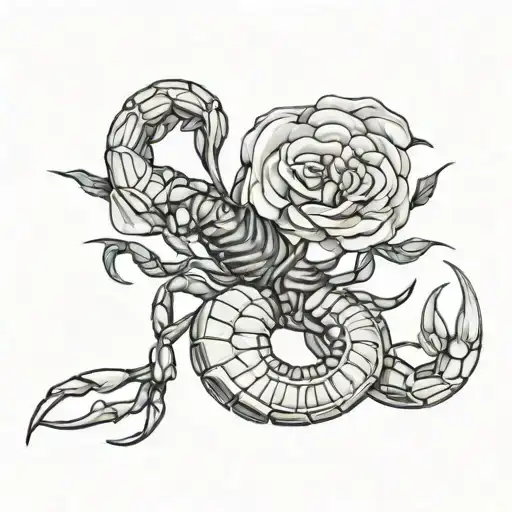 Scorpion Intertwined With Rose