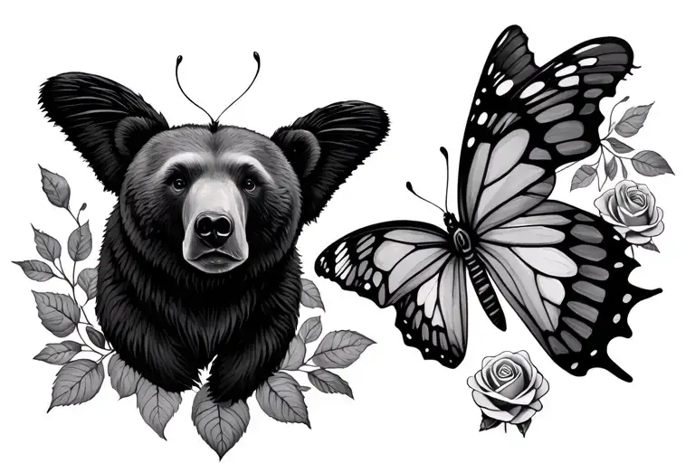 Butterfly And Bear And Rose