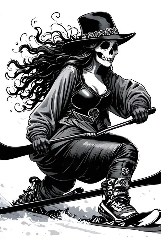 Day Of Dead Sexy Female Skier Gracefully Carving