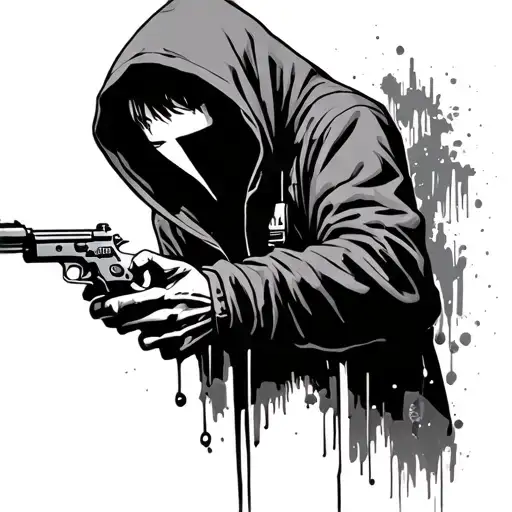 Hooded Young Boy No Face With A Gun Looking To Go Somewhere