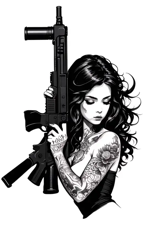 Ra15 Assault Rifle With Nude Tattoo Woman Holding It