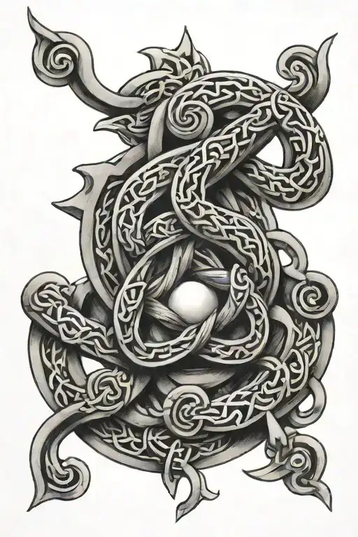 Eternal Knot With Half Moon Centered Behind It
