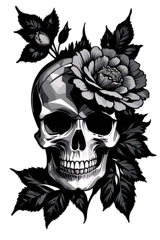 Skull Flowers And Geometric Design Incorporating