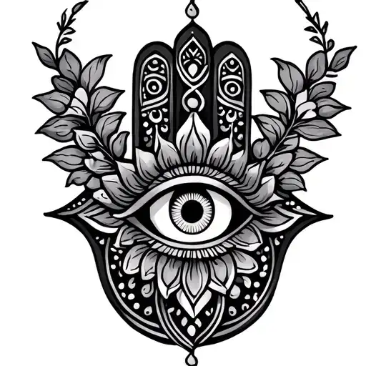 Feminine Hamsa Hand With Evil Eye Symbol Integrated