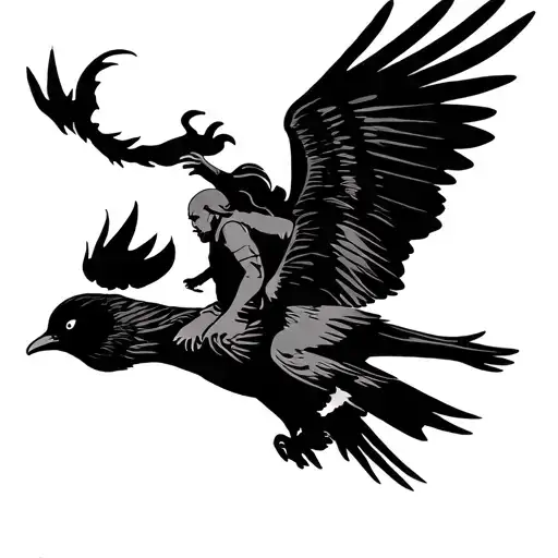 Silhouette Of A Person Riding A Bird Flying