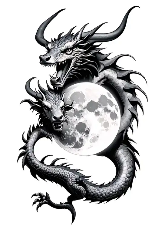 Dragon And Ox Holding A Waxing Gibbous Moon